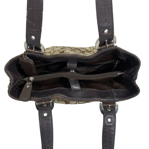 COACH Signature Soho Jacquard/Leather Tote Handbag Triple Entry Satchel F17401 - Picture 15 of 15